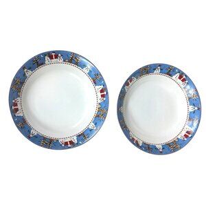 2 Sakura Oneida Snowman Debbie Mumm Soup Cereal Bowls 7.5" Christmas Snowmen